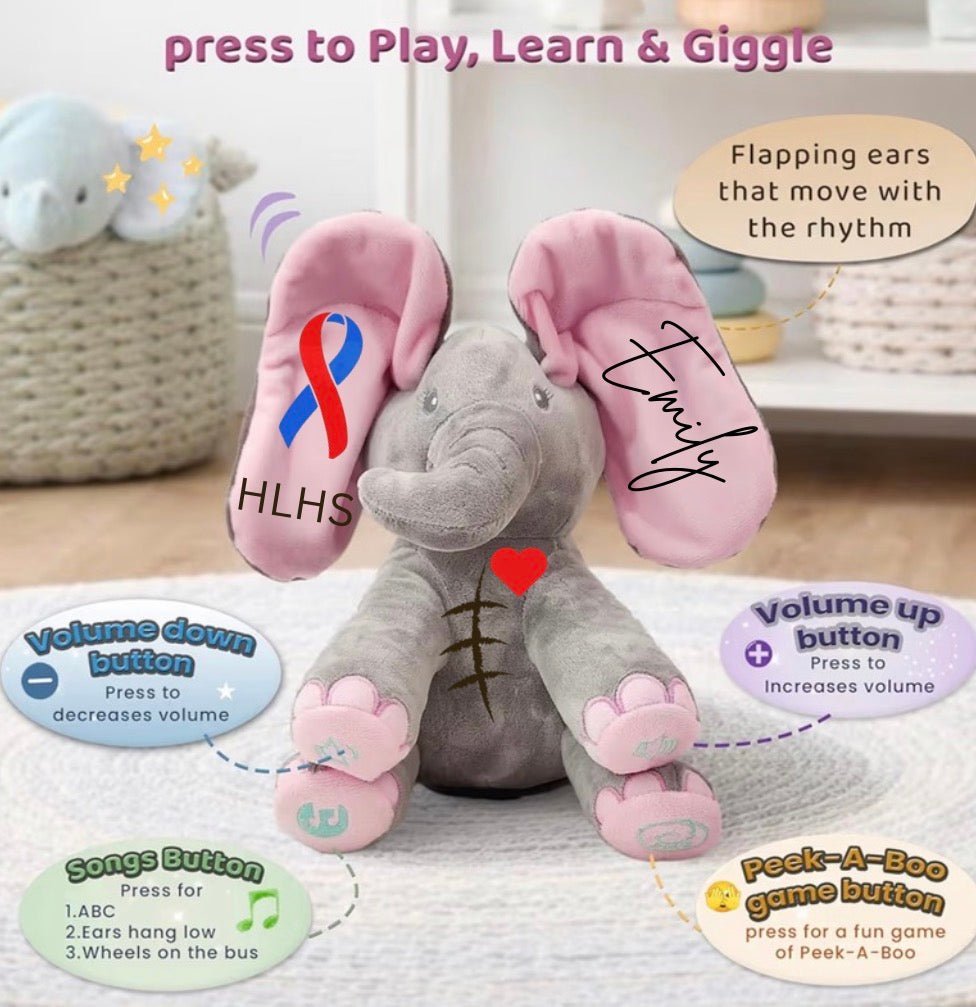 CHD - Interactive Elephant - Stuffed Animal - Custom name - Gabriel's Heart Naturally Handcrafted