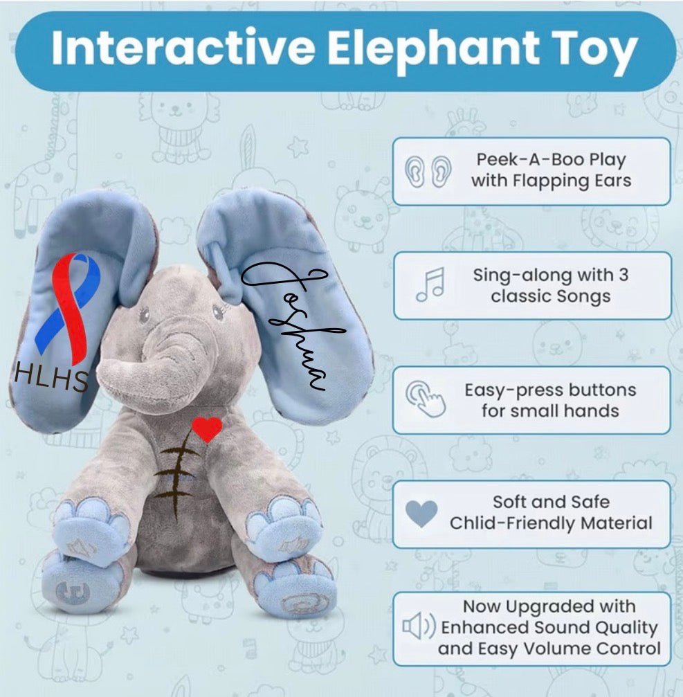 CHD - Interactive Elephant - Stuffed Animal - Custom name - Gabriel's Heart Naturally Handcrafted